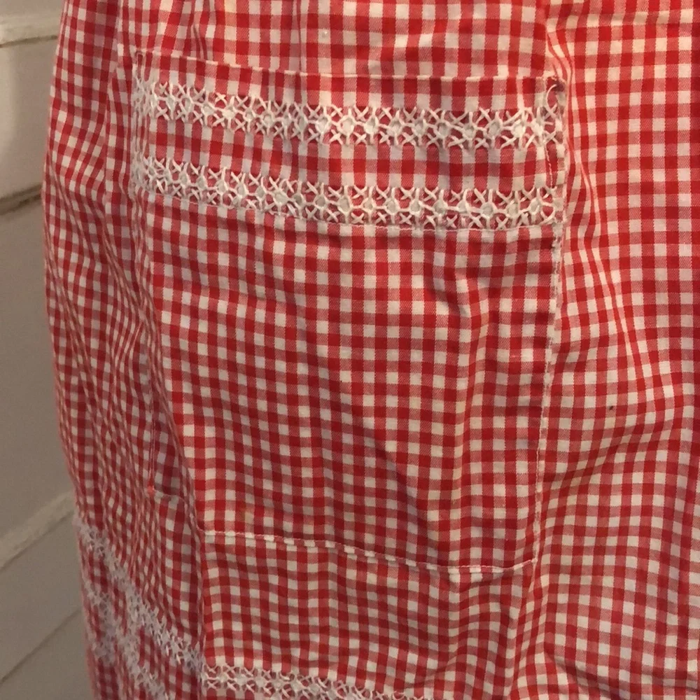 Lot Bundle of 2 Vintage Handmade Red Aprons Pockets